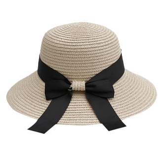 Furtalk Wide-Brim Straw Sun Hat With Black Ribbon Bow Summer Beach Hat Furtalk Womens Sun Hat With Bow Manunclaims Womens Sun Straw  main image 3