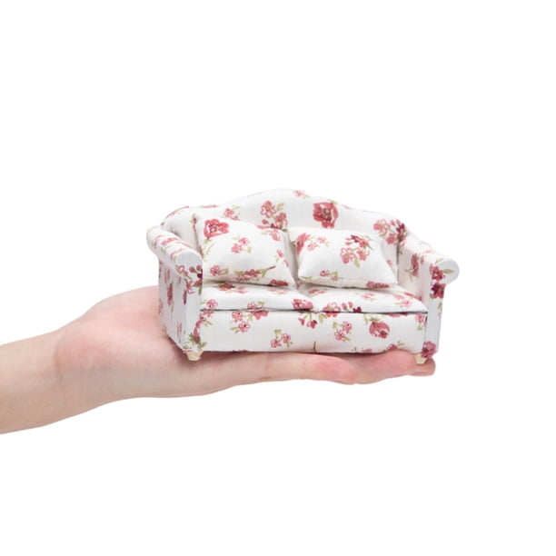 1:12 Casa de muñecas en miniatura con pequeño sofá estilo flor, sillón, muebles para muñecas Sofá doble