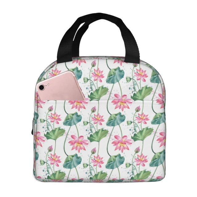 Easygdp Lotus Flower Bolsa Térmica Premium - Tela Oxford Impermeable, Gran Capacidad, Bolsillo Frontal, Unisex para Trabajo, Escuela, Actividades al Aire Libre y Picnics
