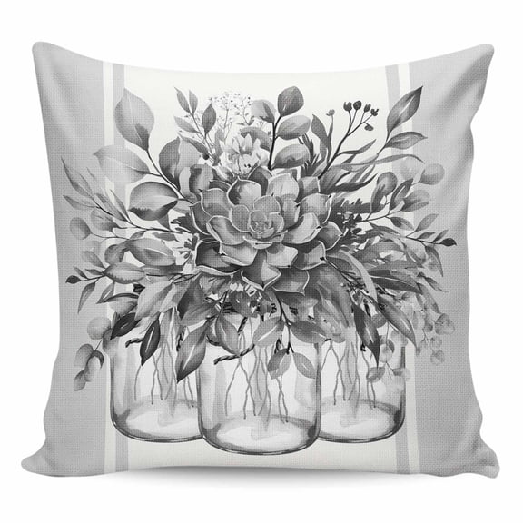 Throw Pillow Covers 20x20 Inch, Eucalyptus Gray Decorative Pillow Cases for Couch Sofa Bed, Stripes Bottle Flower Cactus Plant Cotton Linen Square Home Decor Pillowcases with Hidden Zipper