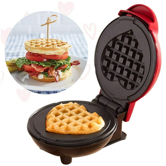 JOEYTAKE Mini Maker Waffle Maker 5“ Non Stick Waffler Iron Stuffler Stuffed Wafflera Adjustable Browning Control, Heart EU PLUG