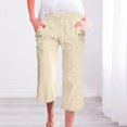 thumbnail image 2 of TRUBKH Cotton Linen Pants Gaucho Pant Boho Bottoms Paperbag Pant Palazzo Pants Pull On Pants Beach Pants for Women Palazzo Pants Plain Drawstring Trousers Flowy Gauze Comfort Resort Wear Beige L, 2 of 7