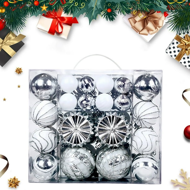 Juego de 48 bolas navideñas | Tamaños surtidos: 4, 6 y 8 cm | Adornos navideños de plástico para coronas, guirnaldas y decoración de fiestas