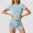 thumbnail image 6 of Short Sets for Women Slim Fit Short Sleeve Crewneck Crop T Shirt and Shorts 2 Piece Matching Set Womens Lounge Set, 6 of 7