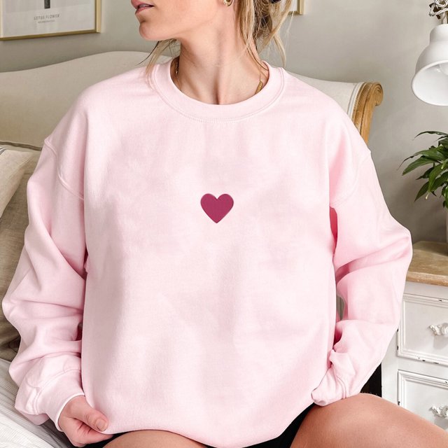 Fartey Chandails Graphiques Cœur d'Amour pour Femmes Saint-Valentin Chandail Molletonné Doublé Chandail à Enfiler Hauts Chauds Douillets Col Rond Manches Longues Épaules Tombantes Chandail
