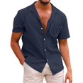 thumbnail image 2 of MGCWSH Men's Fashion Summer Casual Button Down Shirt Short Sleeve Solid Color Holiday Beach Shirts Navy M, 2 of 4