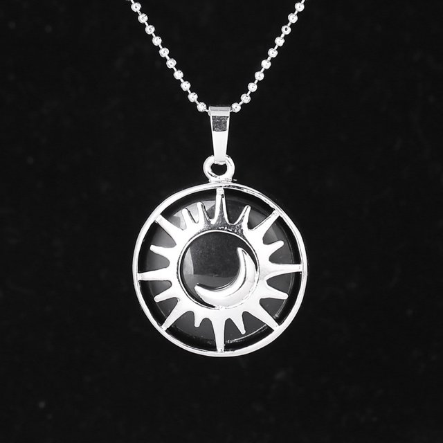 Pendentif Perle en Pierre Naturelle Quartz Argent Couleur Collier Femmes Hommes