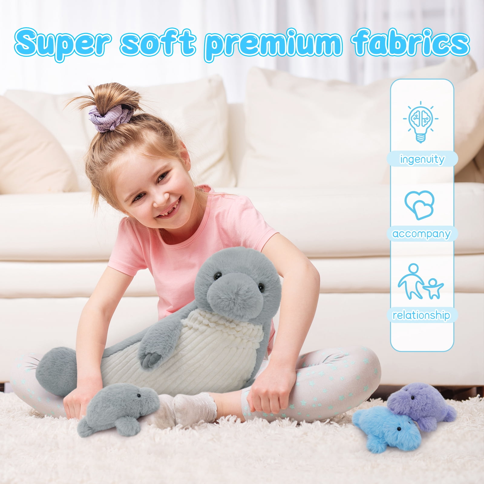 MaoGoLan 4pcs Manatee Stuffed Animals with 3 Little Manatee Plush Toys