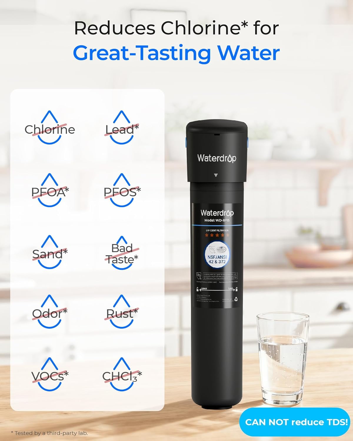 Waterdrop 15UA Under Sink Water Filter System, Under Counter Water Filter Direct Connect to Kitchen Faucet, NSF/ANSI 42 Certified, with one filter
