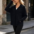 thumbnail image 2 of Women's Loose Fit Long Sleeve Solid Color Zipper Hoodie Sun Protection Yoga Jacket Top Soft Versatile Cover Up for Workout Running Outdoor Sports | CSEONE,Black L, 2 of 7