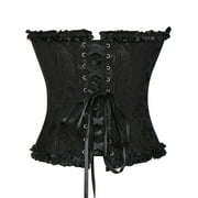 VASLANDA Womens Lace up Boned Plus Size Overbust Corset Bustier Top with G-String