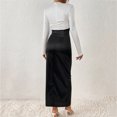 thumbnail image 5 of IROINNID Sales Formal Dress for Women Wedding Guest Evening Party Formal Dress Elegant Long Sleeve Solid Color Matching Fake Two Piece Long Waist Wrap Hip Skirt,Black, 5 of 8