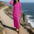 thumbnail image 4 of Elvqul Robe Femme à Col Rond Été Sans Manches Formelle Unie à Enfiler Robe Maxi Femme Rose Vif, 4 of 6