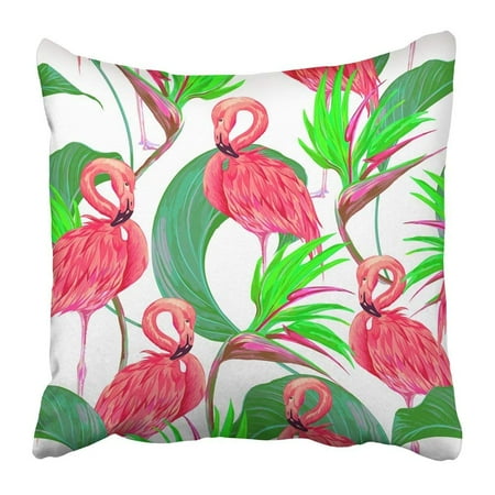 Flowers Paradise Bird BPBOP Pink Flamingos Tropical Flowers Jungle Leaves Bird of Paradise Floral Hawaiian Beautiful Spring Pillowcase 16x16 inch ()