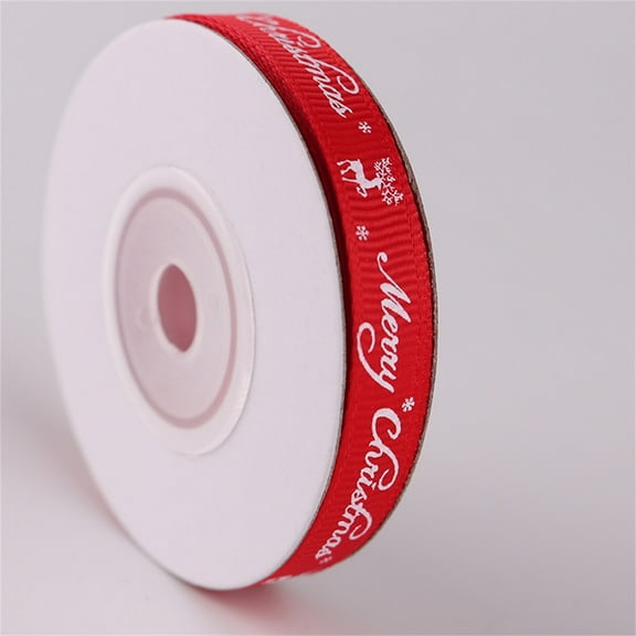9m Merry Christmas Letter Print Silk Satin Ribbon DIY Craft Gift Wrapping Decor/ 1cm Ribbon, 10 yards (9 meters) Red