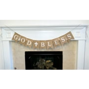 Shimmer Anna Shine Burlap God Bless Banner for Baby Girl Boy Baptism Decorations Christening First Communion Confirmation Baby Shower Wedding Birthday Party Photo Props (White Print)
