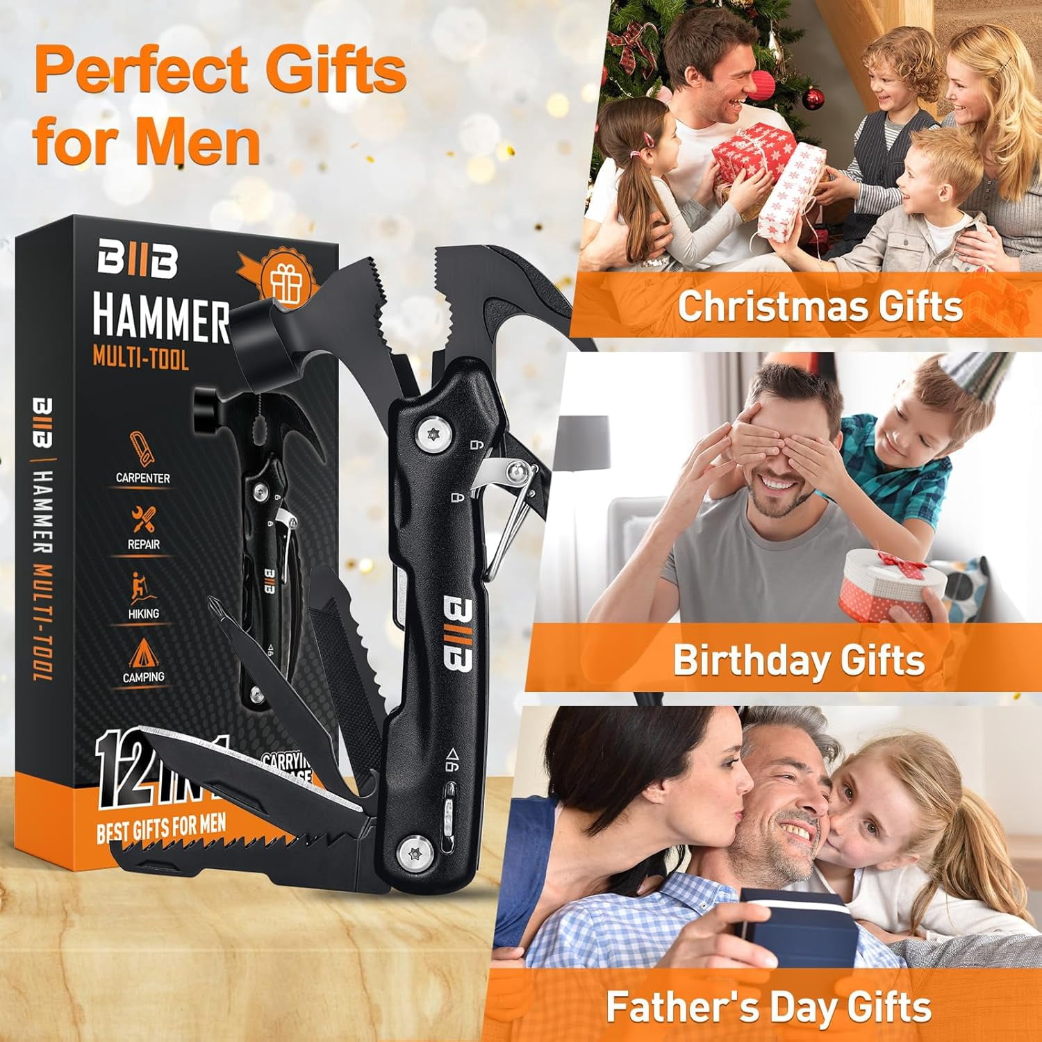 Easter Gifts for Adults Men, 12 in 1 Hammer Multitool, Basket Stuffers Adults, Anniversary Birthday Father Day Husband, Camping Essentials Survival Gear Tool
