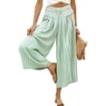 thumbnail image 5 of Mifsaly Striped Cropped Wide Leg Pants for Women High Waist Flowy Palazzo Capris with Pockets Breathable Lightweight Summer Casual Beach Vacation Clothes Green,M, 5 of 8