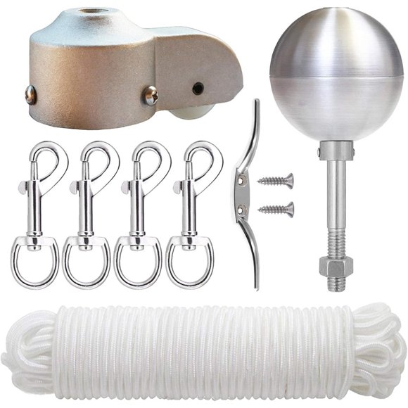 Durable Flag Pole Parts Set with Cast Aluminum Pulley & UV Resistant Rope