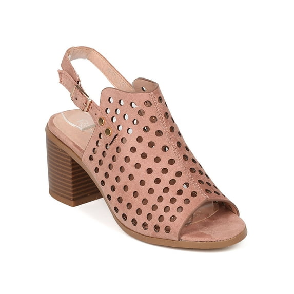 New Women Refresh Kristy-03 Faux Suede Perforated Slingback Chunky Heel Mule
