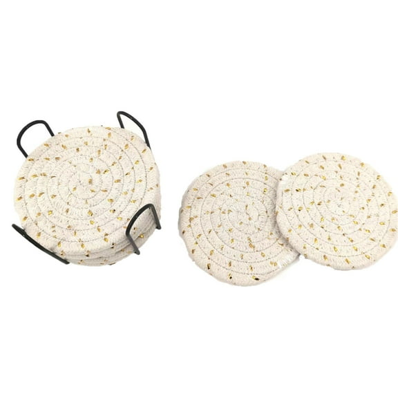 LYINGF Round Placemats Set of 8, Cotton Rope Woven Table Mats, Hot Pads for Kitchen, Non Slip Heat Resistant Place Mats, Braided Placemat for Farmhouse Decor and Kitchen Table Decor