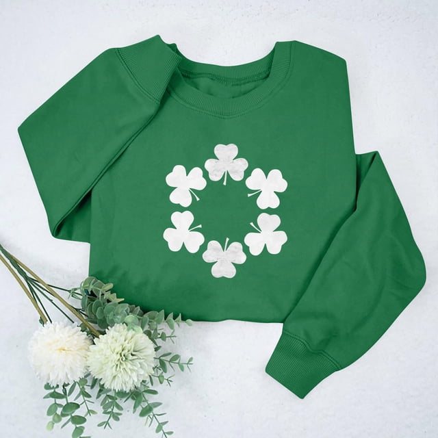 Uootdi Chandails de la Saint-Patrick pour Femmes Col Rond Manches Longues Imprimé Graphique Vacances Coupe Ample Célébrations Parade Décontracté Quotidien Pulls Cadeau