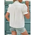 thumbnail image 2 of Women'S Summer Tops 2025 Casual Ruffle V Neck Puff Short Sleeve Button Down Shirts Embroidered Blouses White L, 2 of 8