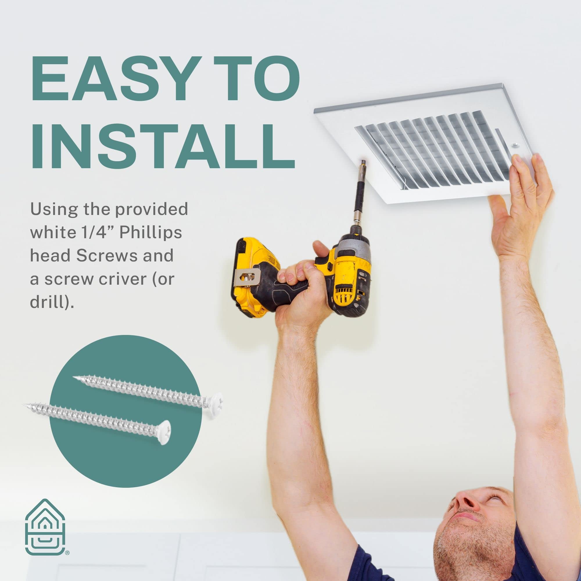 Ceiling Register - Air Vent Covers for Home Ceiling or Wall - 10X10 Inch (Duct Opening) 4-Way White Grille Register Cover with Adjustable Damper for HVAC Heat and Cold Air Conditioner