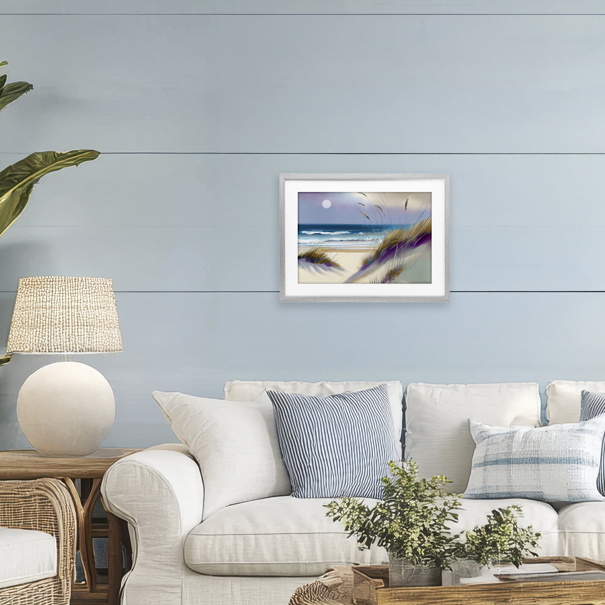 Beach Dunes Serenity Gray Framed Print Under Glass, design by Sasha