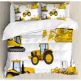thumbnail image 1 of Juego de funda de edredón con dibujos animados, diseño de maquinaria pesada inspirada en animación, impresión de excavadora de construcción, juego de cama decorativo de 3 piezas con 2 fundas de, 1 of 4