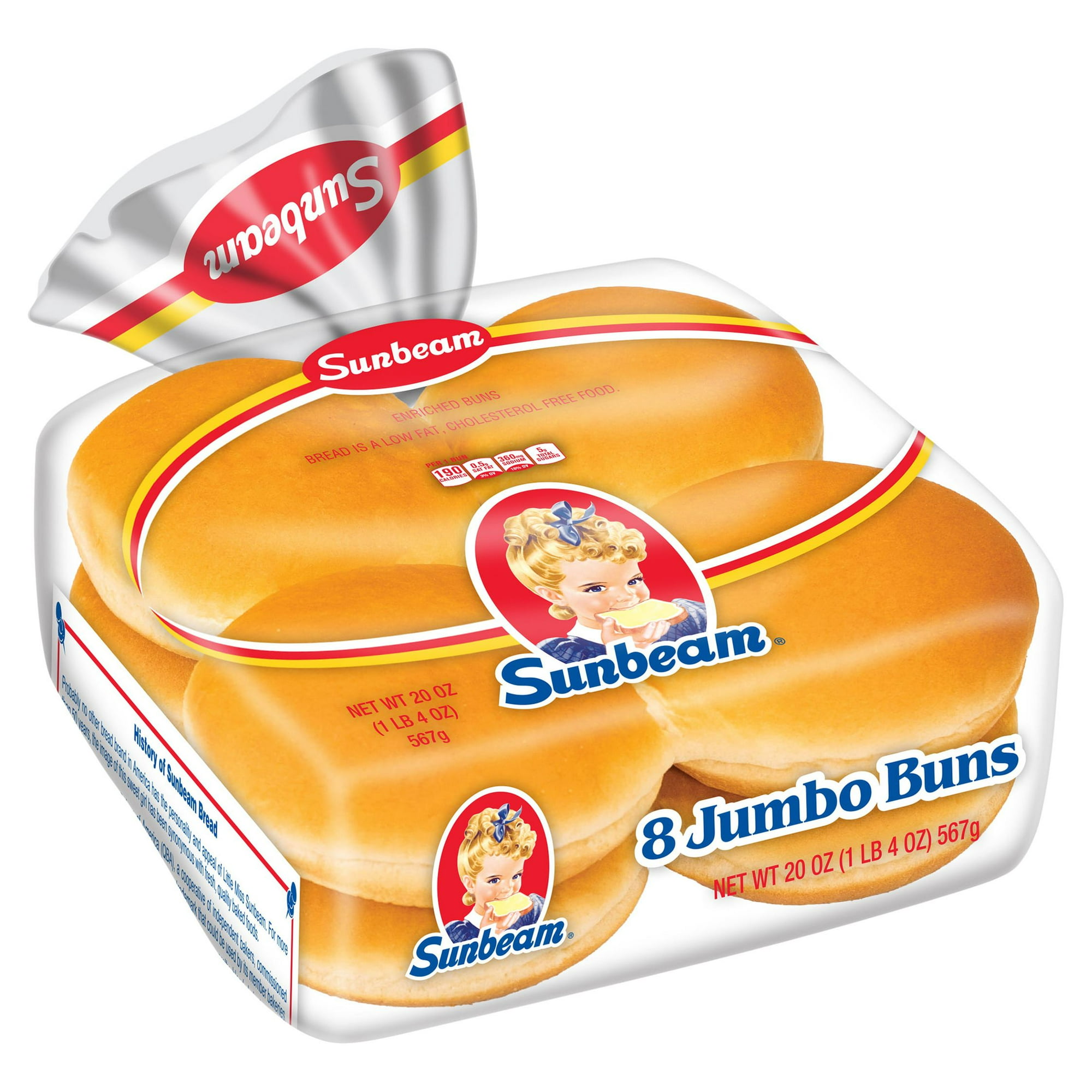 Sunbeam Jumbo Hamburger Buns, Enriched White Bread Burger Buns, Shelf-Stable,  (8 Count)