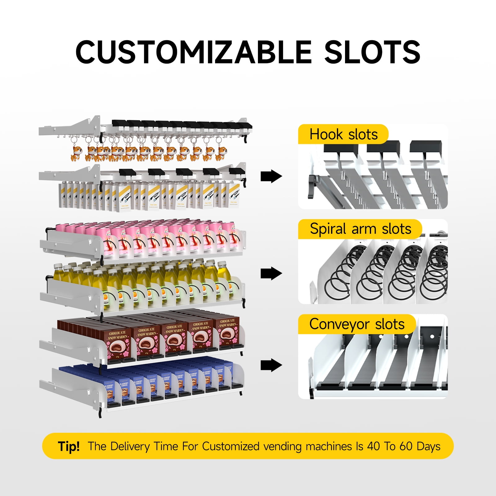 Smart Vending Machine, 60 Slot Snack and Drink Combo with Remote App Monitoring, Cashless Payment (Bill/Coin/Card Reader), Large Capacity Commercial Vending Machine for Office, Gym, Apartment