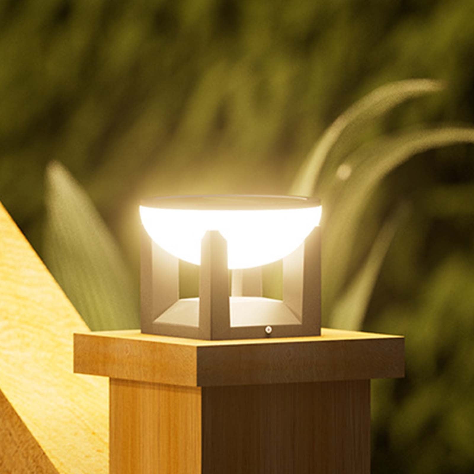 Solar Pillar Light , 5.51” Large Outdoor Post Modern Column Cap Lights Ip65 Waterproof Dusk To Dawn Deck Lantern Led Lamp for Flat Surface Patio Garden Decoration（Round）