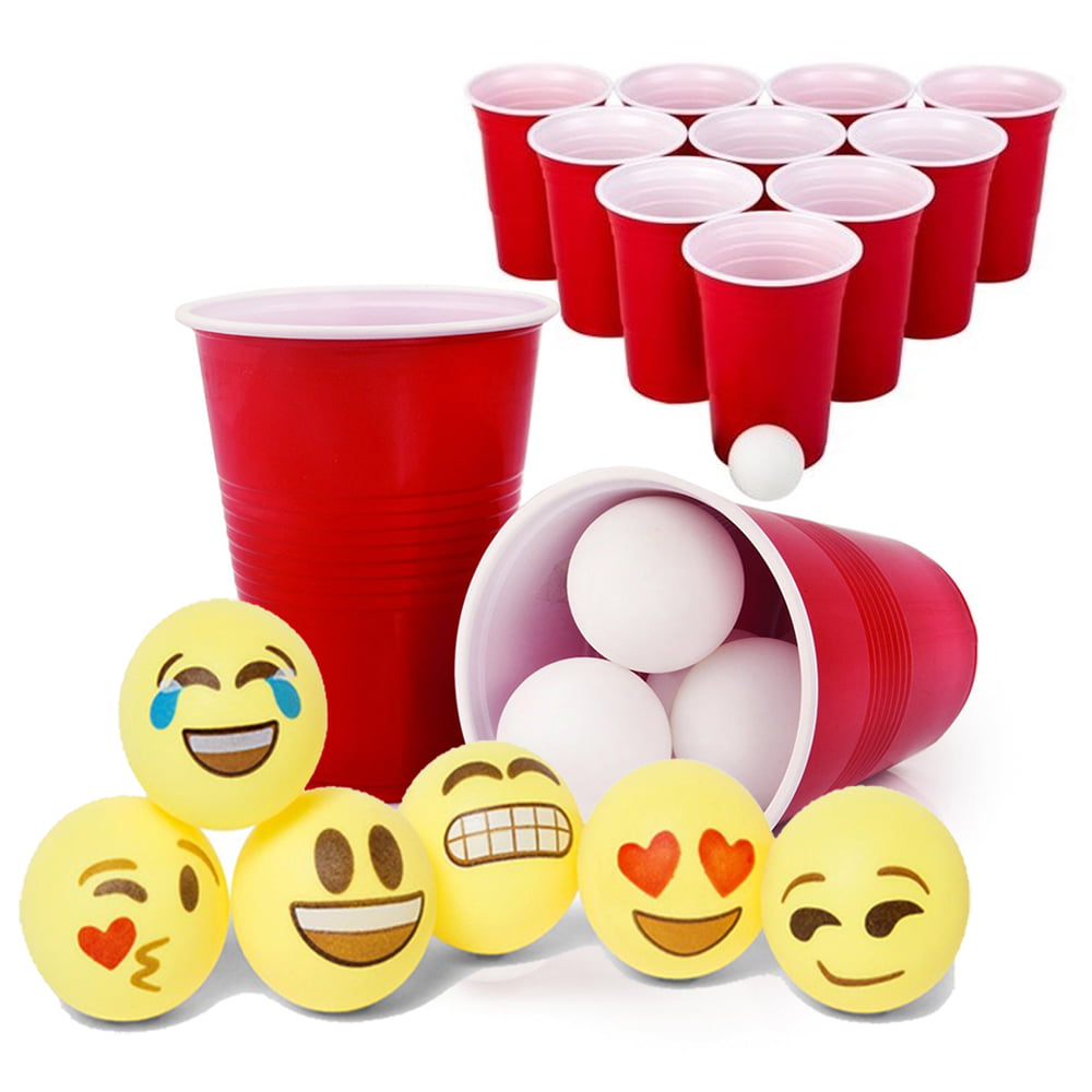 KRISMYA Beer Pong Cups and Balls Set,Beer Pong Game Set with 24 Red Cups 24 Pong Balls for BBQ,Party,Camping,Bachelorette Party 