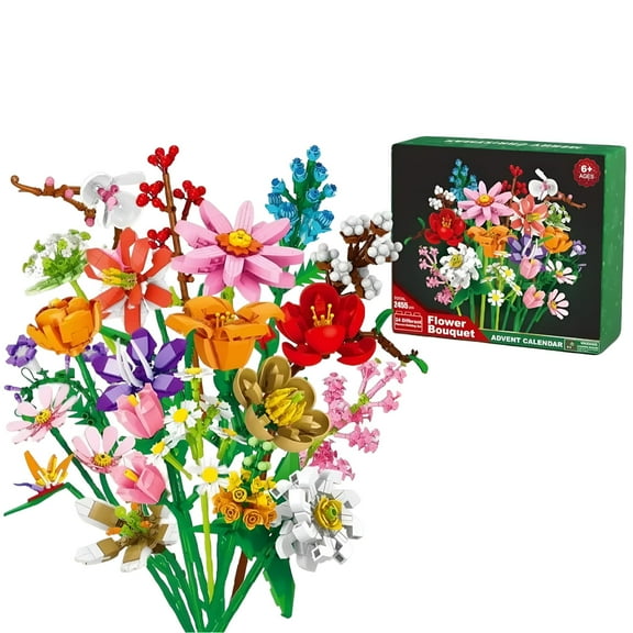 BESTSKY 2026 New Flower Bouquet Building Blocks Advent Calendar-24 Days Christmas Countdown Diy Floral Building Blocks Ideal Decor&Gift for Adults Teens