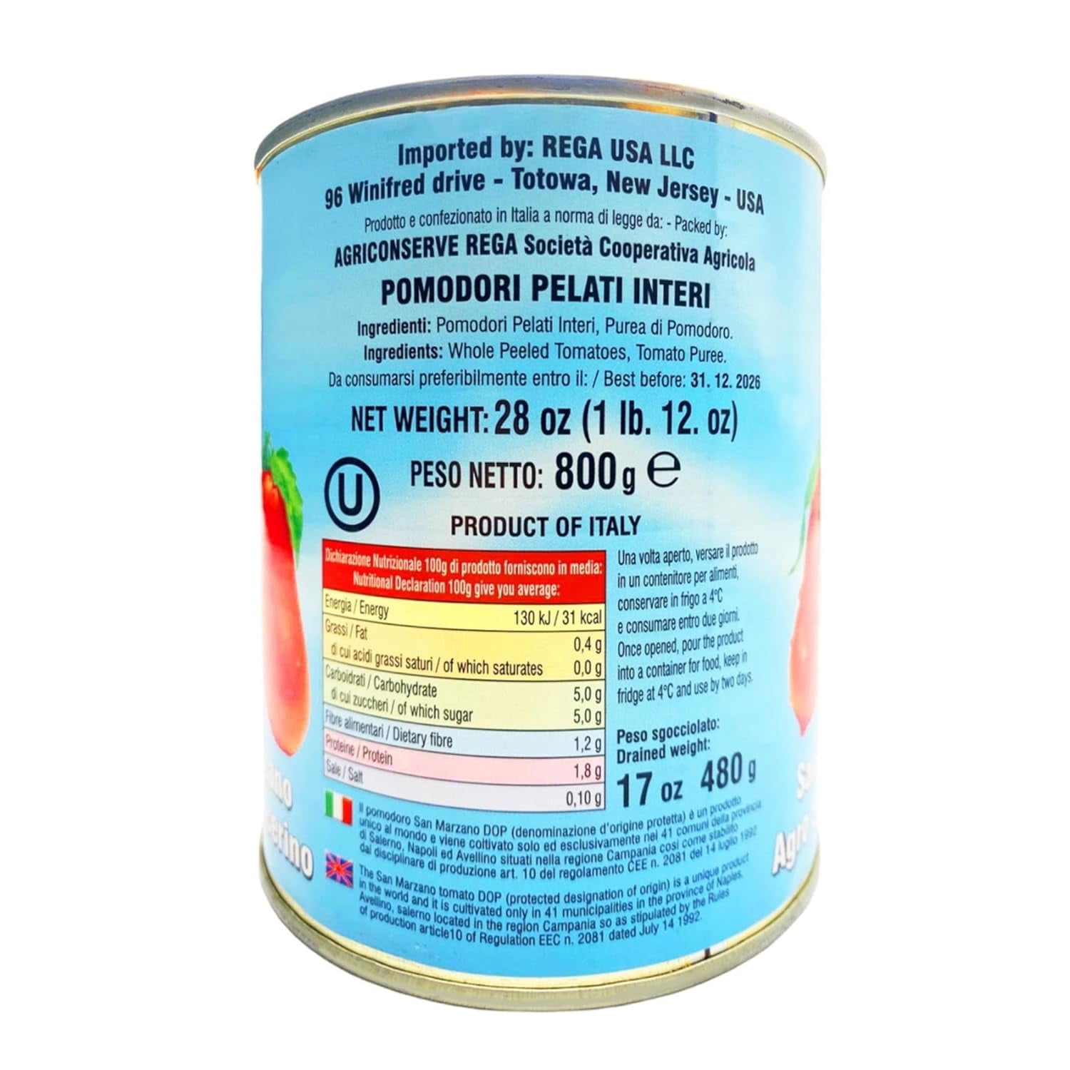 Sanniti Song' E Napule San Marzano DOP Authentic Whole Peeled Plum Tomatoes, 28 Ounce, 6 Pack