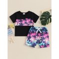 thumbnail image 4 of Suealasg Baby Boys 2 Piece Summer Beach Clothes Set Short Sleeve Leaf Print Patchwork Tops + Shorts Set  6M 1T 2T 3T Toddler Boys Casual Vacation Outfits, 4 of 9