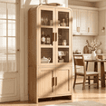 thumbnail image 5 of Vintagearth 77" Tall Kitchen Pantry Cabinet, 1.18'' Thick Panel Curved Storage Cupboard with Adjustable Shelf, Freestanding Organizer for Kitchen, Dining Room, Oak, 5 of 10