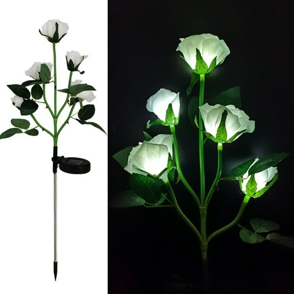 Outdoor Solar Garden Flower Lights with 5 Rose Flowers, Upgraded LED Solar Powered Light with Stake, Waterproof Solar Decorative Lights for Pathway Patio Courtyard Garden Lawn