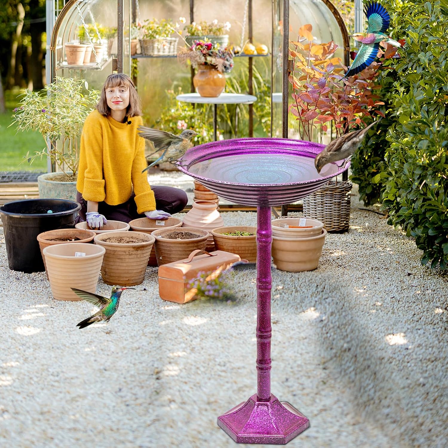 Bird Bath for Outside with Pedestal, Vintage Freestanding Garden  Birdbaths & Birdfeeder, Birdbaths Bowl Bird Baths for Outdoors Yard Garden Lawn Decor, Upgrade Dual-use Base