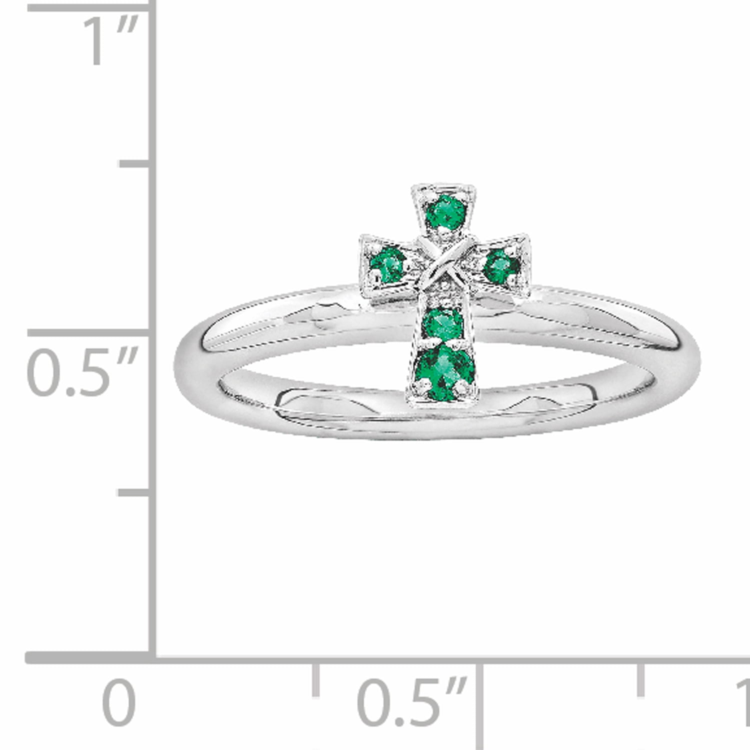 Created Emerald Sterling Silver Rhodium Cross Ring