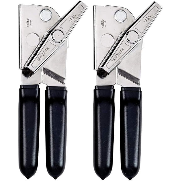 EZ-DUZ-IT Deluxe Can Opener with Black Grips (Set of 2) - Non-Slip Grips, Heavy Duty Steel Handheld Can Opener, Smooth Turning Crank, Durable Kitchen Tool