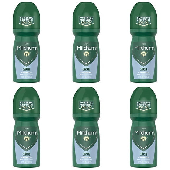 Mitchum Anti-Perspirant & Deodorant Roll-On, Triple Odor Defense, 48HR Protection, Unscented 3.4 FL OZ - 6 Pack