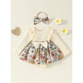 thumbnail image 3 of Elippeo Baby Girl Fall Outfit 3 6 12 18 24 Months Flower Print Ruffle Trim Long Sleeve Romper Dress Bow Headband 2 Piece Set, 3 of 10