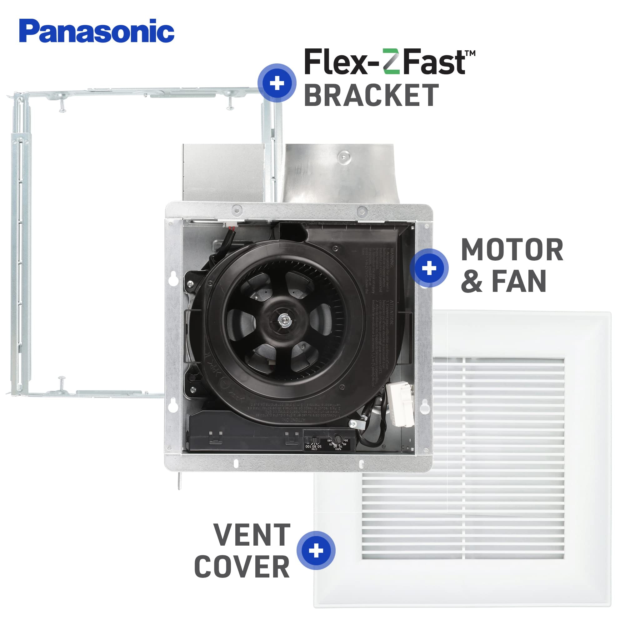 Panasonic WhisperValue Ceiling/Wall Mount Bathroom Exhaust Fan with Humidity Sensor, 50-80-100 CFM, FV-0510VSC1