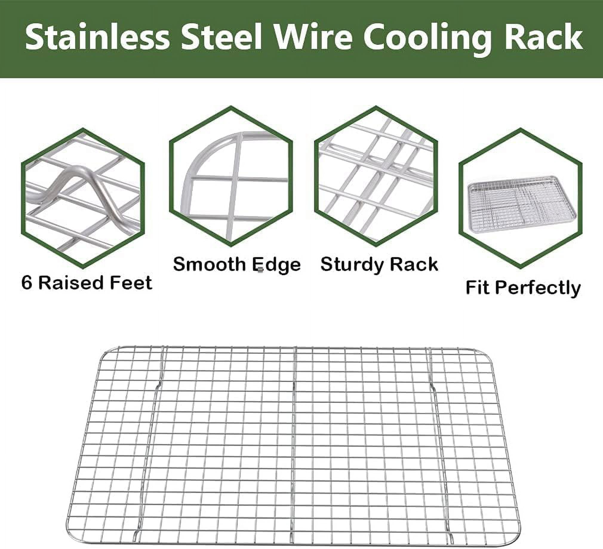 Baking Sheet with Rack Set (2 Pans + 2 Racks), Stainless Steel Cookie Sheet with Cooling Rack, Nonstick Baking Pan, Warp Resistant & Heavy Duty & Rust Free, Size 16 x 12 x 1 Inches