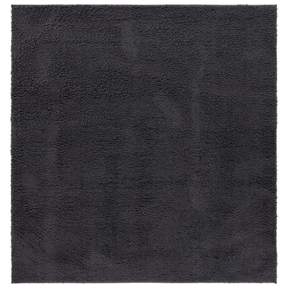 SAFAVIEH Rumi Blaire Solid Polyester Shag Area Rug, Charcoal, 6'7" x 6'7" Square