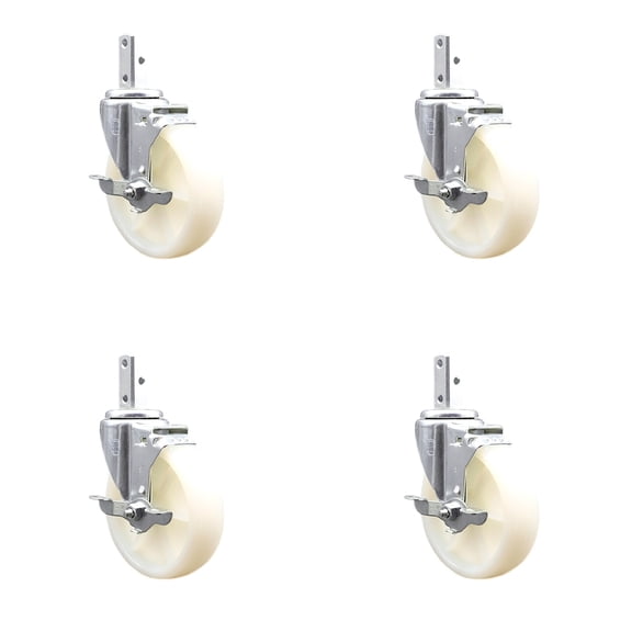 5 Inch Nylon Wheel Swivel 3/4 Inch Square Stem Caster Set with Brake SCC