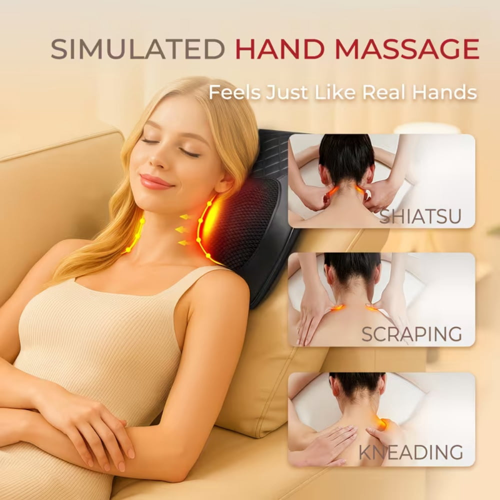 Nuvrek Shiatsu Neck and Shoulder Massager Pillow with 3D Deep Tissue Kneading
