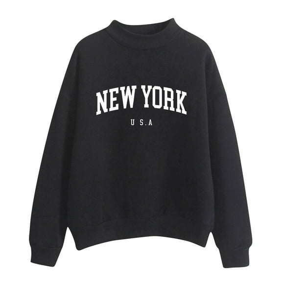 Shadoumai New York Sweatshirts Women Crew Neck Pullover Letter Graphic Hoodie Relaxed Fit Long Sleeve Fall Winter Tops